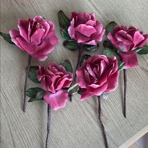 Set of Five Red Rose Stems
